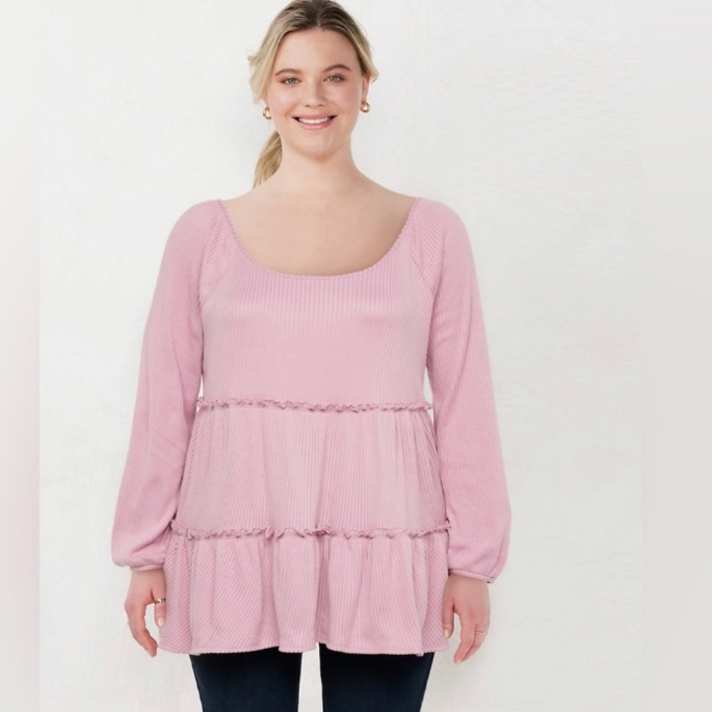 LC Lauren Conrad Pastel Petal Pink Tiered Tunic Top Sz 2X